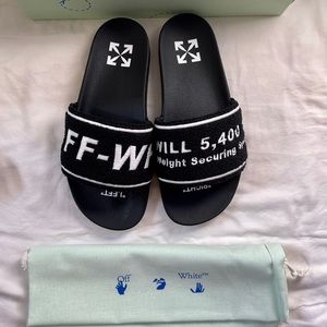 Authentic OFF-WHITE Towel Embroidery Sliders NIB